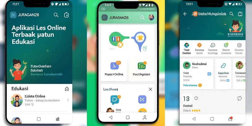 Tampilan antarmuka aplikasi Les Online JURAGAN28 yang user-friendly.