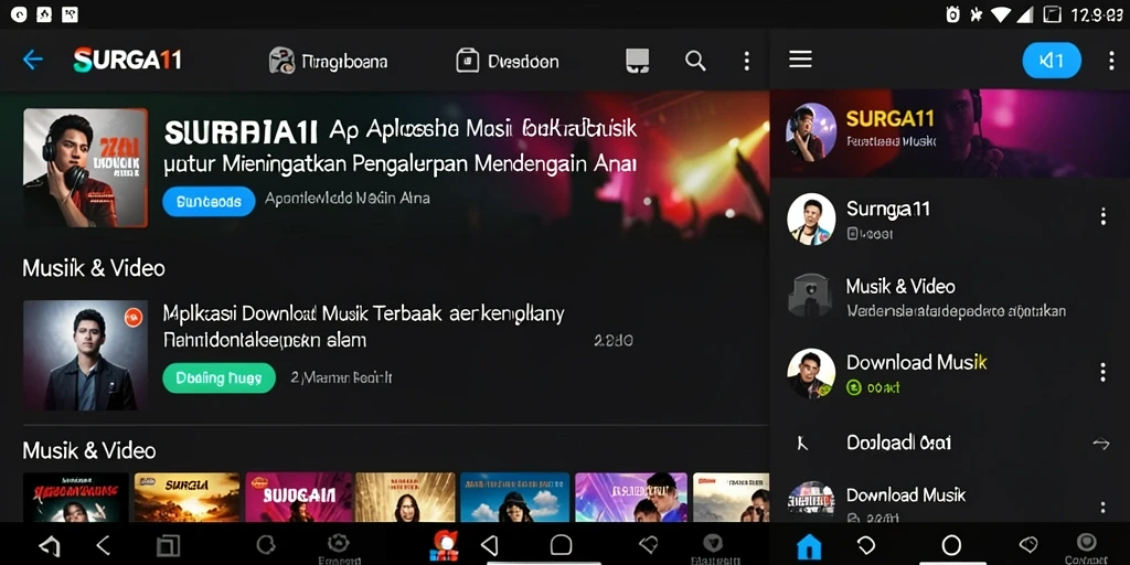 Tampilan antarmuka utama SURGA11 yang sederhana dan menarik untuk Download Musik.